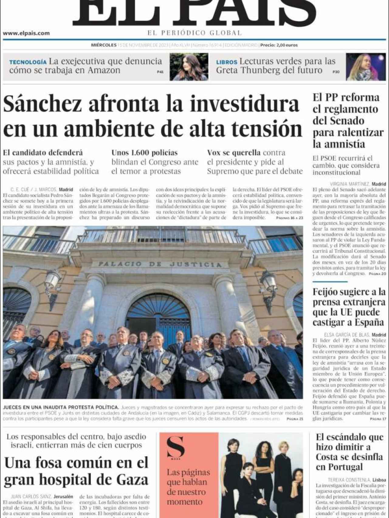 Portada de 'El País' de 15 de noviembre de 2023