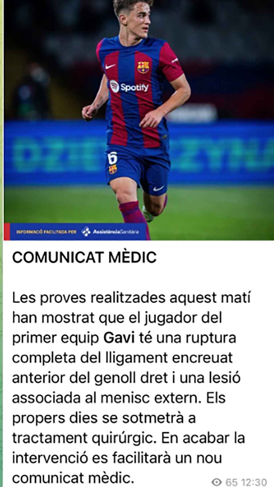 El comunicado médico del FC Barcelona sobre Gavi