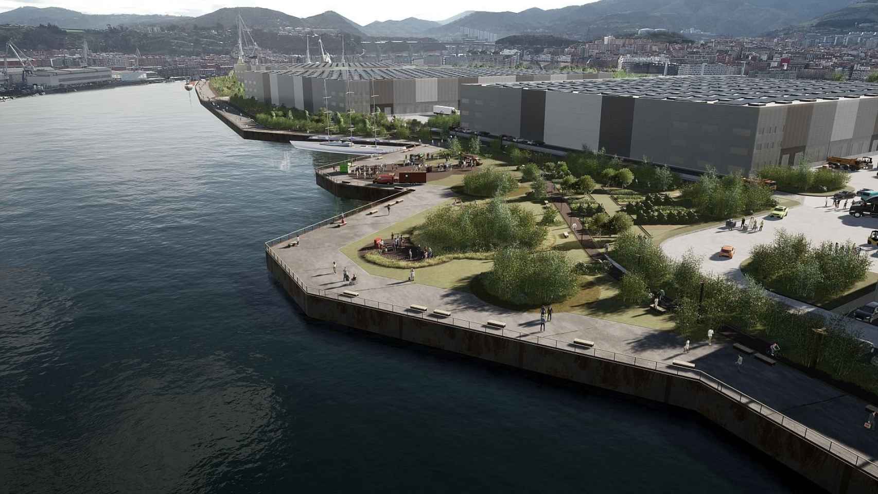 Recreación del parque industrial que el grupo belga VGP tiene pensado impulsar en los terrenos de La Naval en Sestao.