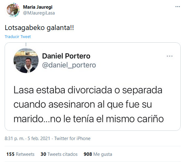 Respuesta de Maria Jauregui a Daniel Portero en Twitter