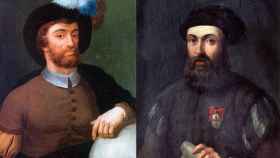 Retratos de Juan Sebastin Elcano y Fernando de Magallanes, protagonistas de la primera vuelta al mundo. / Nahia Blanco Iturbe/Alamy
