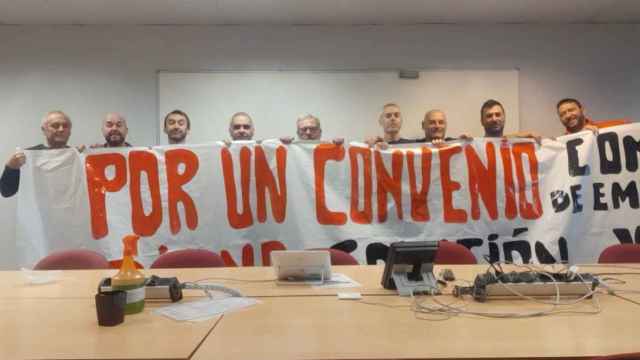 El comité de empresa de Nervacero, principal planta de Celsa en Euskadi, en una movilización / CV