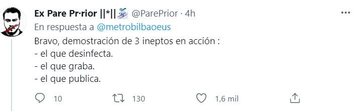Captura de las respuesta al metro de Bilbao en Twitter.