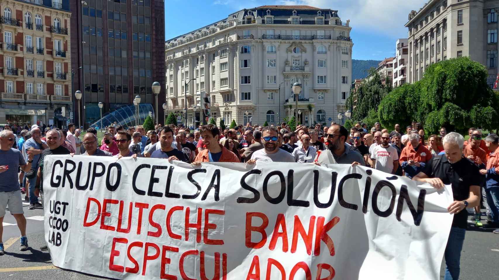 Movilización de trabajadores de Nervacero, del grupo Celsa, en Bilbao. / CV