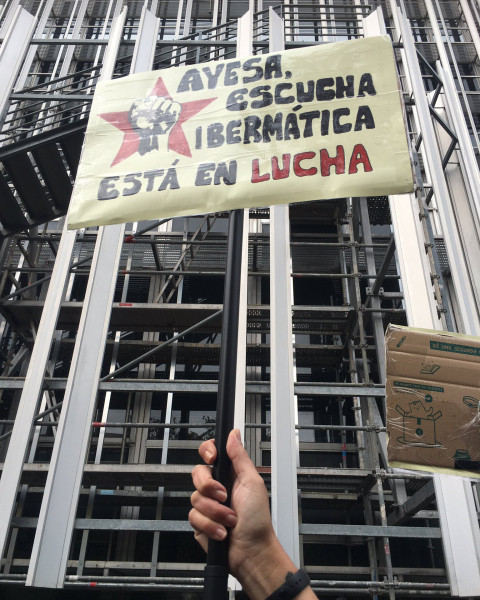 Pancarta en referencia a Ayesa durante la concentración de los trabajadores de Ibermática en Madrid / Comité Intercentros Ibermática