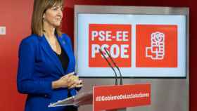 La secretaria general del PSE, Idoia Mendia, este lunes durante la rueda de prensa en Bilbao. PSE