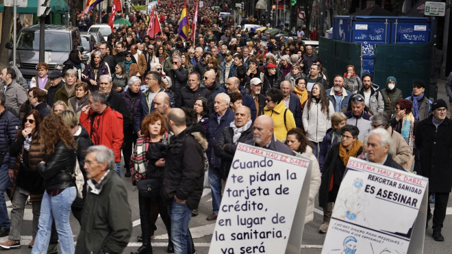 Manifestación de los sindicatos contra la situación de Osakidetza, este sábado en Bilbao. /EP