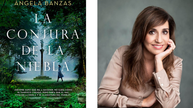 La escritora Ángela Banzas y su nueva novela, 'La conjura de la niebla'. / Penguim House