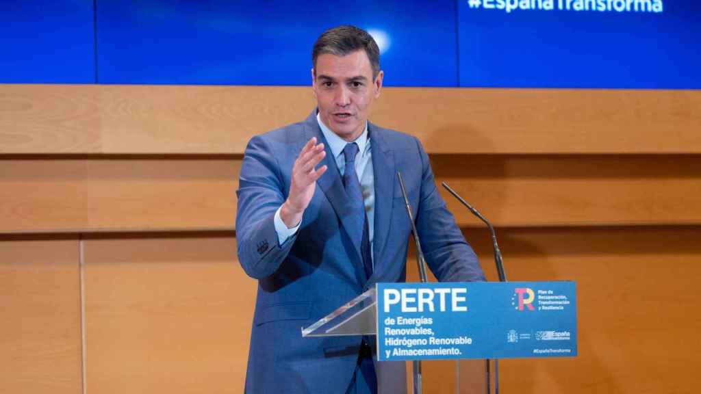 El presidente del Gobierno, Pedro Snchez, en la presentacin del PERTE del hidrgeno y las energas renovables./ EP