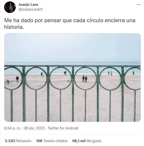 El usuario Juanjo Lara ha subido una peculiar foto a Twitter que se ha hecho viral por 'encerrar' en los círculos de una barandilla varias historias diferentes. / CV