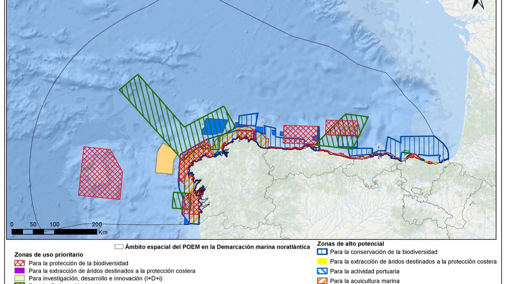 Demarcación marina Noratlántica señalada en el POEM.