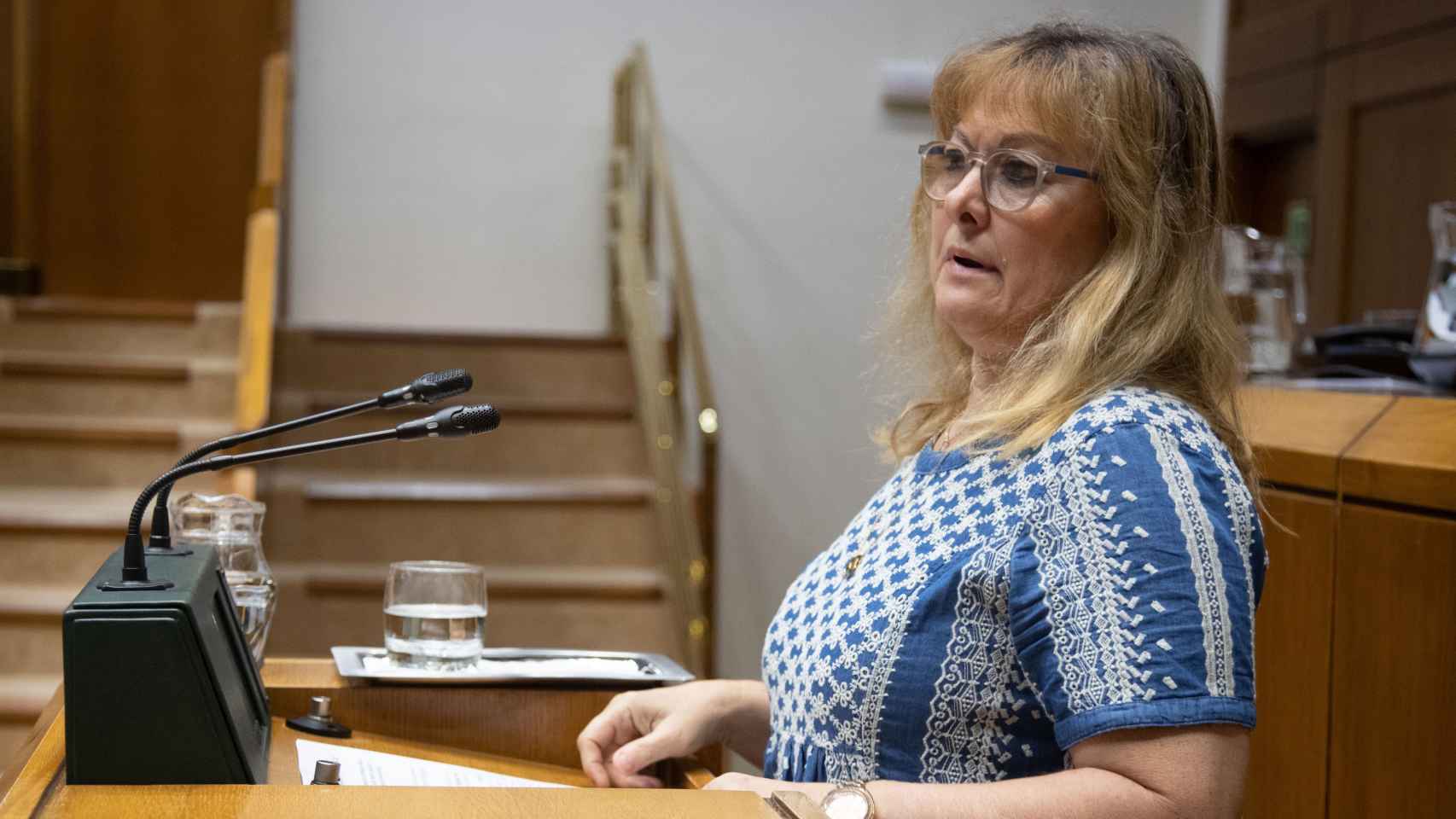 La parlamentaria del PSE-EE, Gloria Sánchez, durante su intervención este jueves en el Parlamento vasco / Legebiltzarra