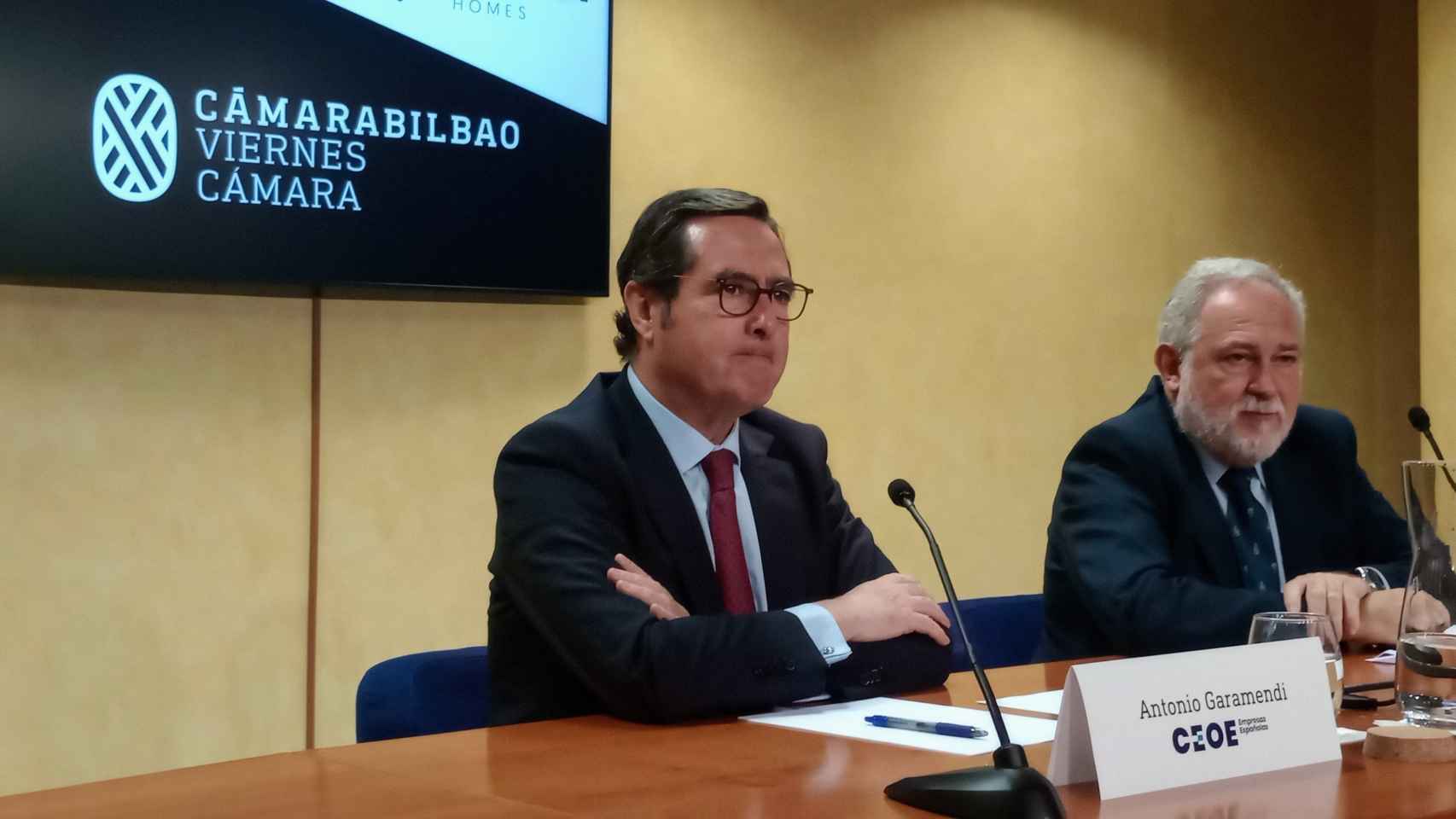 El presidente de la CEOE, Antonio Garamendi, en su última visita a Euskadi en un acto organizado por la Cámara de Bilbao.