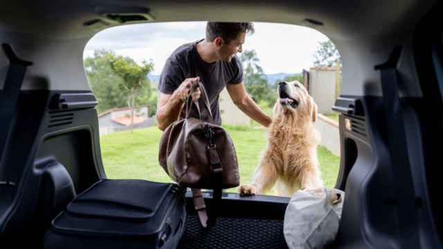 Un hombre se va de viaje con su perro.