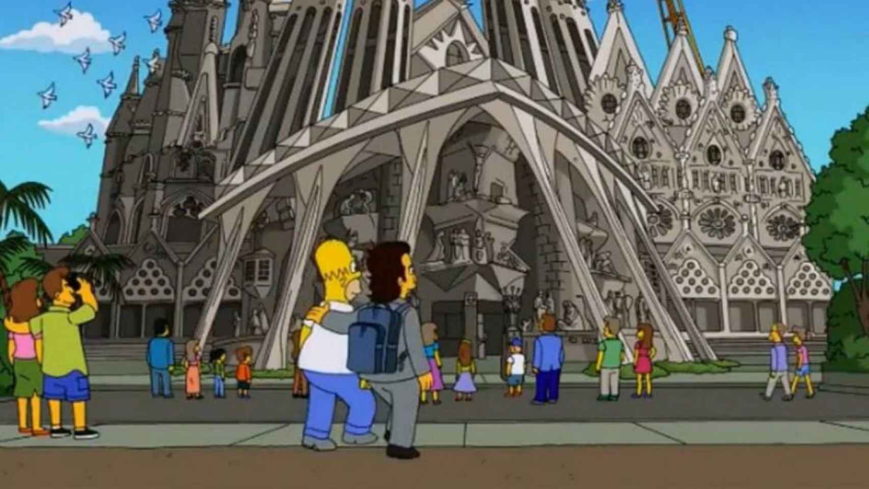 Homer Simpson delante de la Sagrada Familia