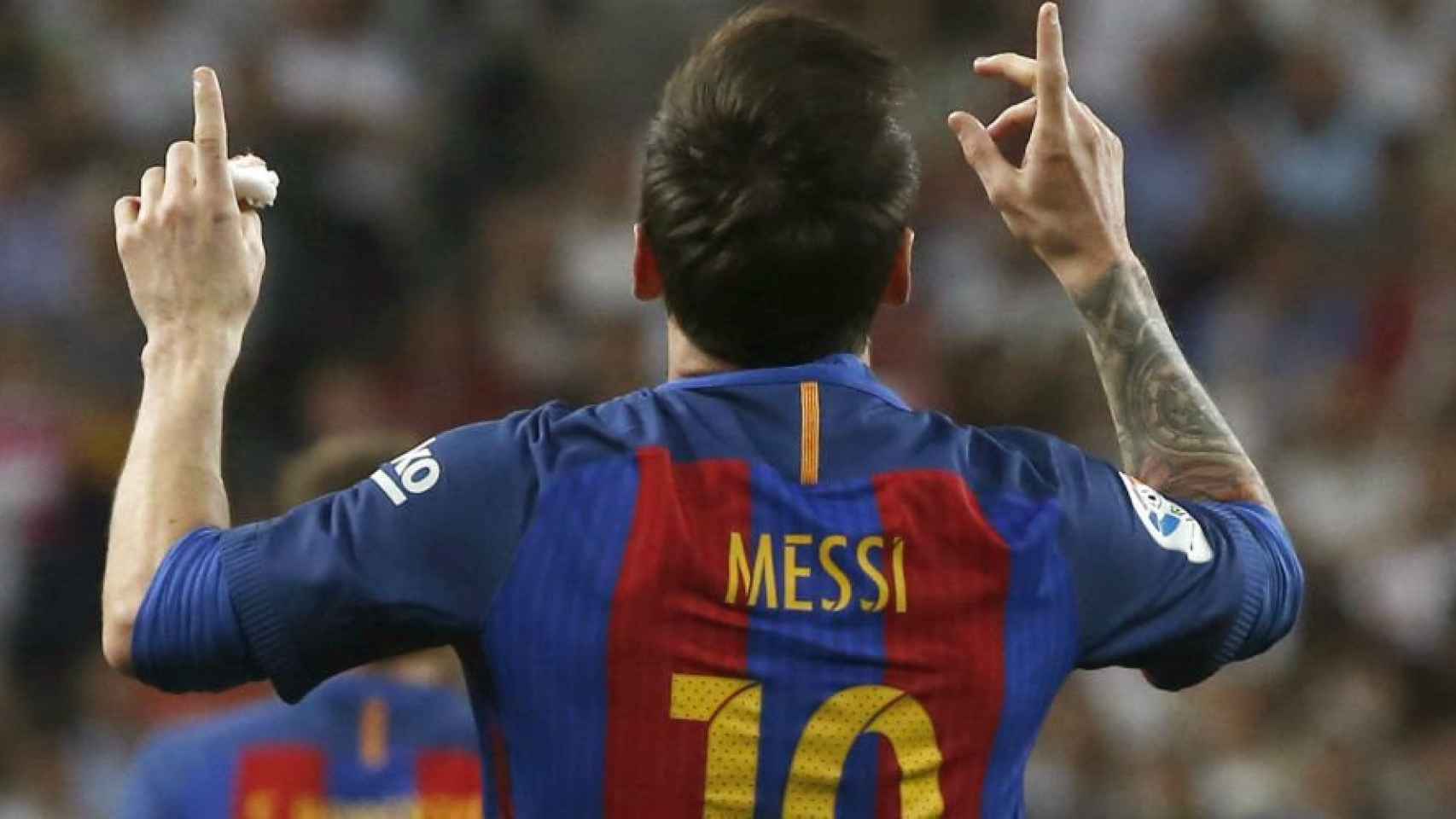 Leo Messi celebra su primer gol al Real Madrid / EFE