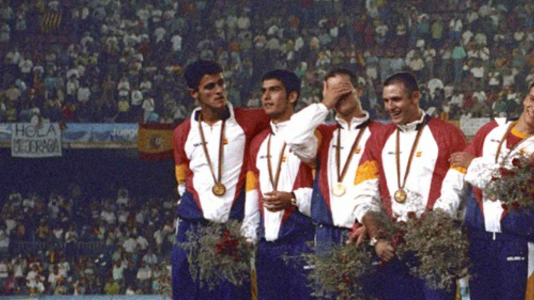 Kiko, Guardiola y Cañizares con la medalla de oro de los JJOO de Barcelona 92