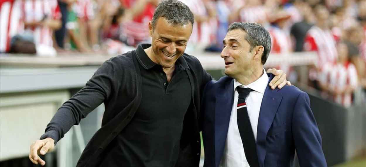 Luis Enrique y Valverde, entonces entrenadores del Barça y del Athletic