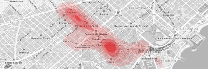 Mapa de la concentración de grandes cadenas en el centro de Barcelona / EIXOS