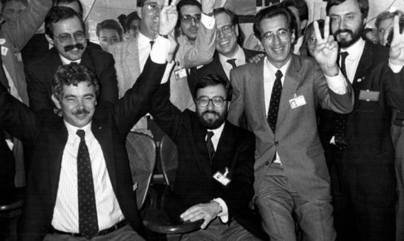 Maragall, Serra, Ferrer Salat, Vallverdú y Truñó tras la elección de Barcelona, en 1986