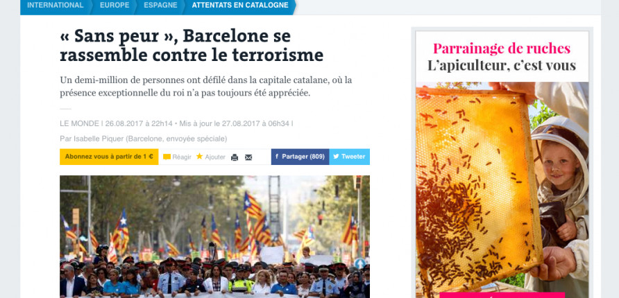 Captura de pantalla del artículo de 'Le Monde' sobre la marcha por la paz