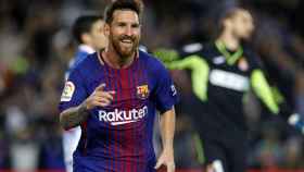 Messi celebra un gol contra el Espanyol / EFE/Alberto Estévez