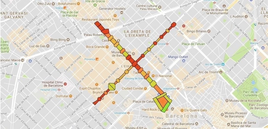Zona afectada por la manifestación (Passeig de Gràcia, plaza Catalunya y calle Aragó) / ANC