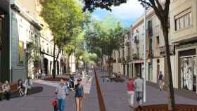 Recreación virtual de cómo podría quedar la pacificación del carrer Gran de Sant Andreu / AYUNTAMIENTO DE BARCELONA