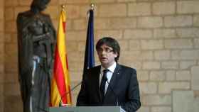Carles Puigdemont durante su declaración institucional / EFE/Toni Albir
