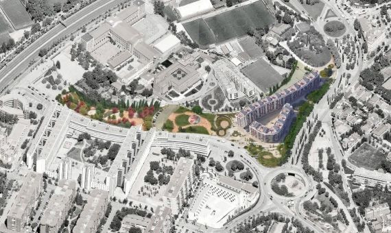 Vista aérea de la actuación en la avenida de Can Marcet que recuperará zonas verdes