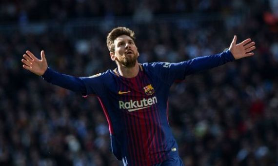 Messi celebrando un gol del Barça en el Bernabéu 