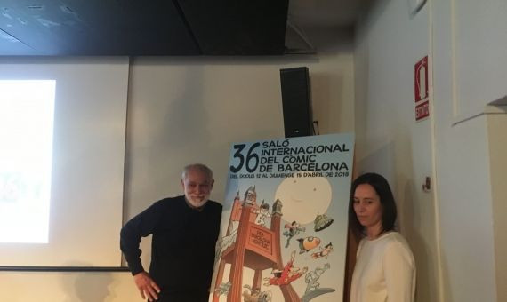 El historietista Jan y Meritxell Puig, directora de FICOMIC presentando el cartel del 36 Salón del Cómic / P.B.