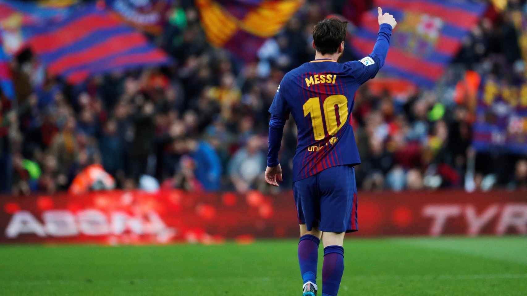 Leo Messi celebra su gol al Atlético de Madrid, el de la victoria del Barça en el Camp Nou / EFE