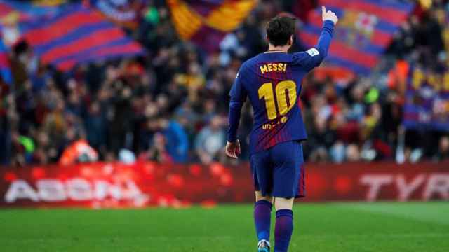 Leo Messi celebra su gol al Atlético de Madrid, el de la victoria del Barça en el Camp Nou / EFE