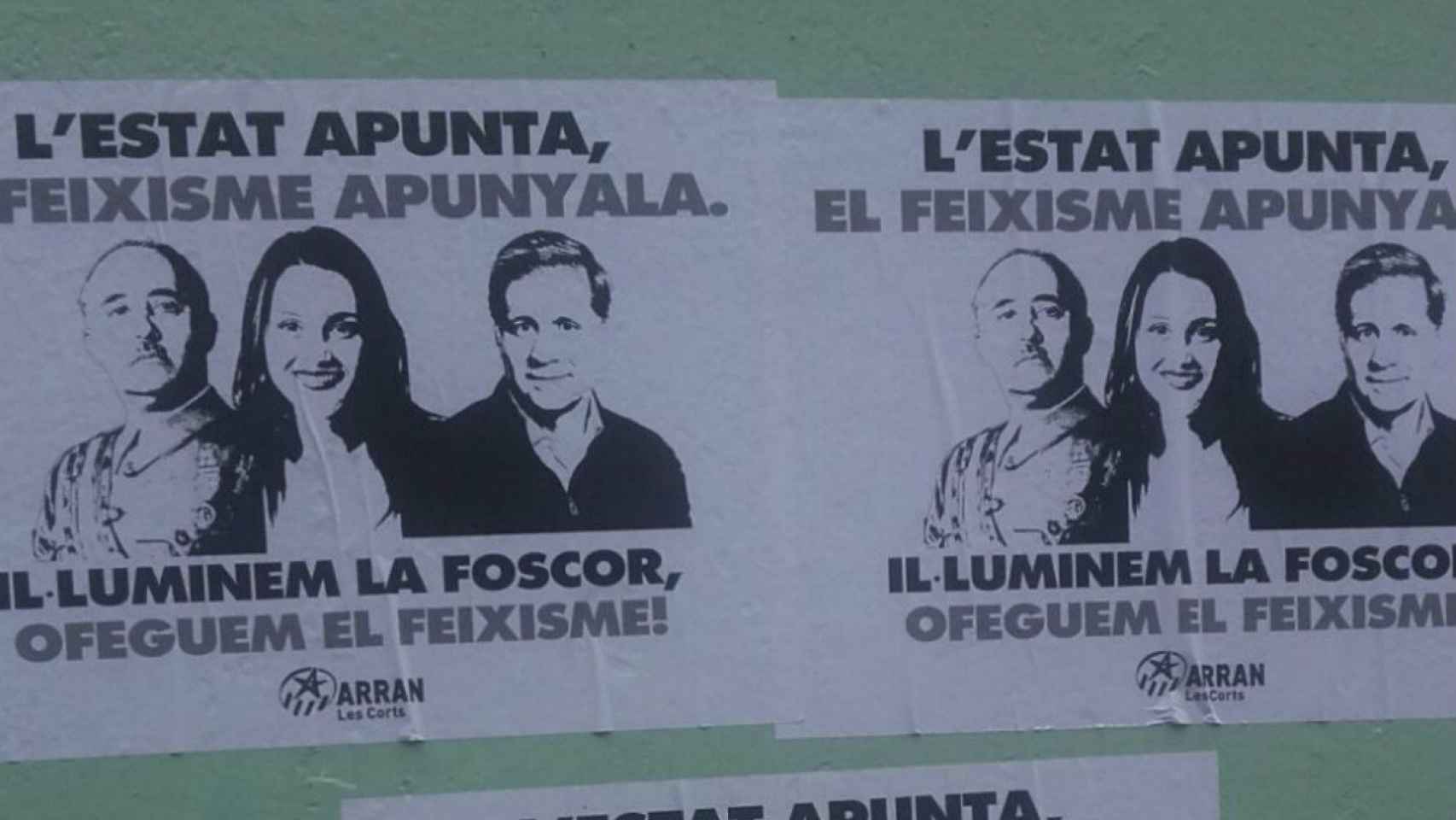 Los radicales de Arran han llenado el distrito de Les Corts de carteles y pancartas intimidatorios contra Inés Arrimadas y Alberto Fernández / PP