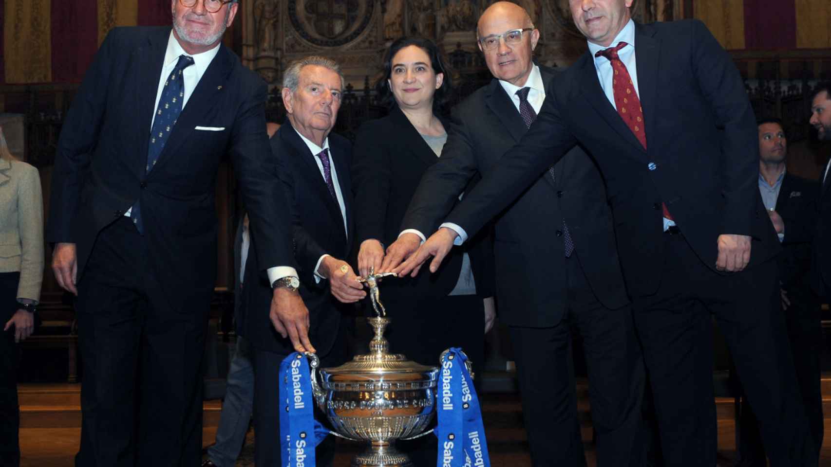 Presentación del Godó 2018. De izquierda a derecha: Albert Agustí, Javier Godó, Ada Colau, Josep Oliu y Albert Costa / rctb