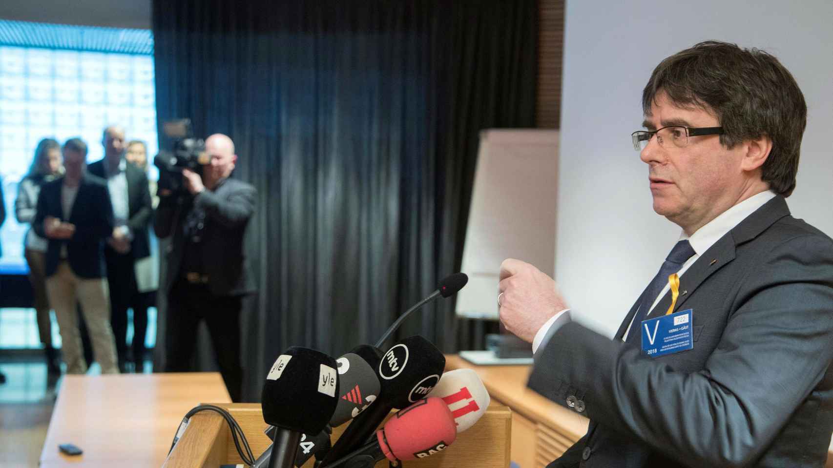 Carles Puigdemont, en la imagen durante su acto en Finlandia, ha sido detenido el domingo en Alemania / EFE MAURI RATILAINEN