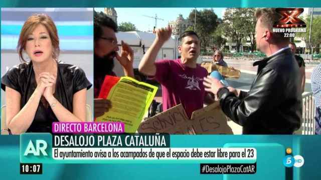 Una imagen de la intervención del activista sin techo, Lagarder Danciu, que ha llamado fascista a Ana Rosa Quintana / TELE 5