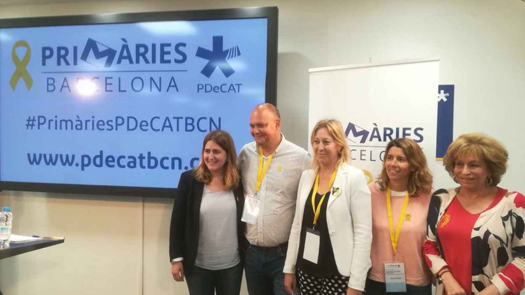 Marta Pascal, Carles Agusti, Neus Munté, Mercè Homs y Magda Oranich, en la sede del PDeCAT / @martapascal