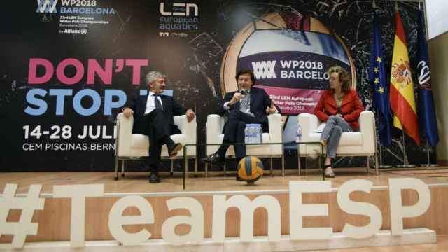 El presidente y la vicepresidenta del Comité Organizador, Fernando Carpena y Marta Carranza, con su homólogo del CSD, José Ramón Lete / WP2018