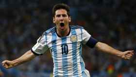 Messi celebra un gol con la selección argentina