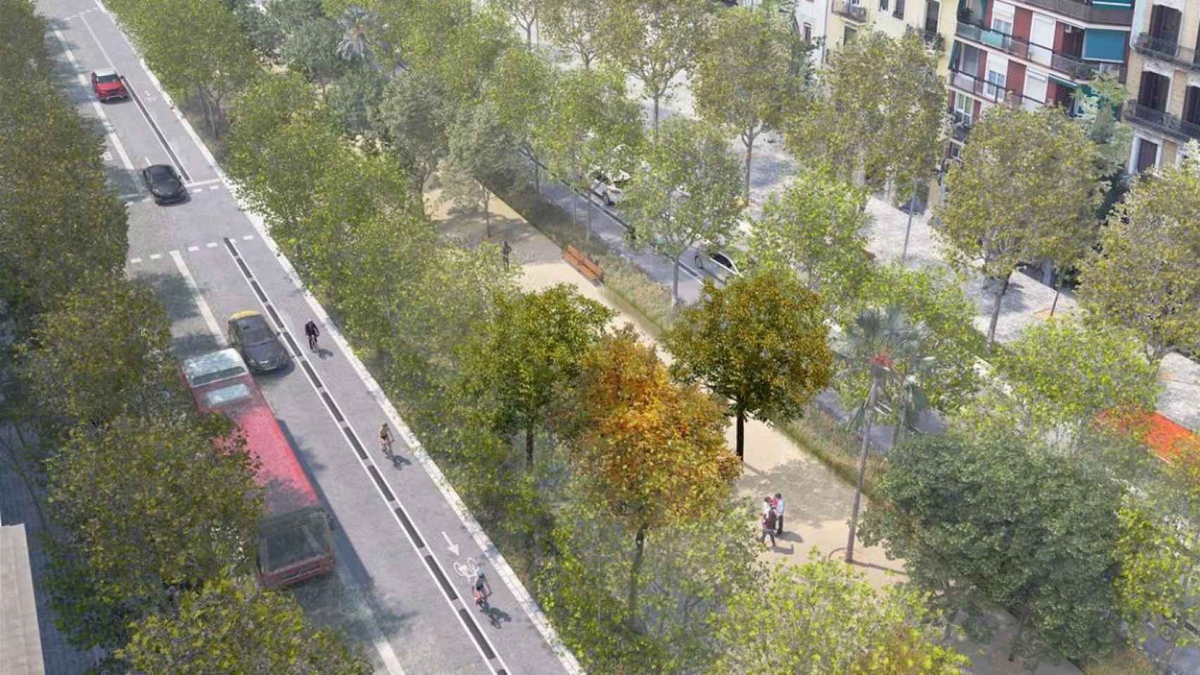 Imagen virtual de cómo quedará la Meridiana en el tramo que hay entre plaza Glòries y calle Aragó / AB