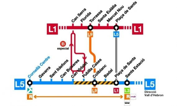 Plano de la afectación en la Linea 5 de metro