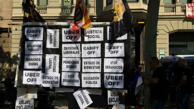 Protesta de taxistas contra el director de Uber en BCN.