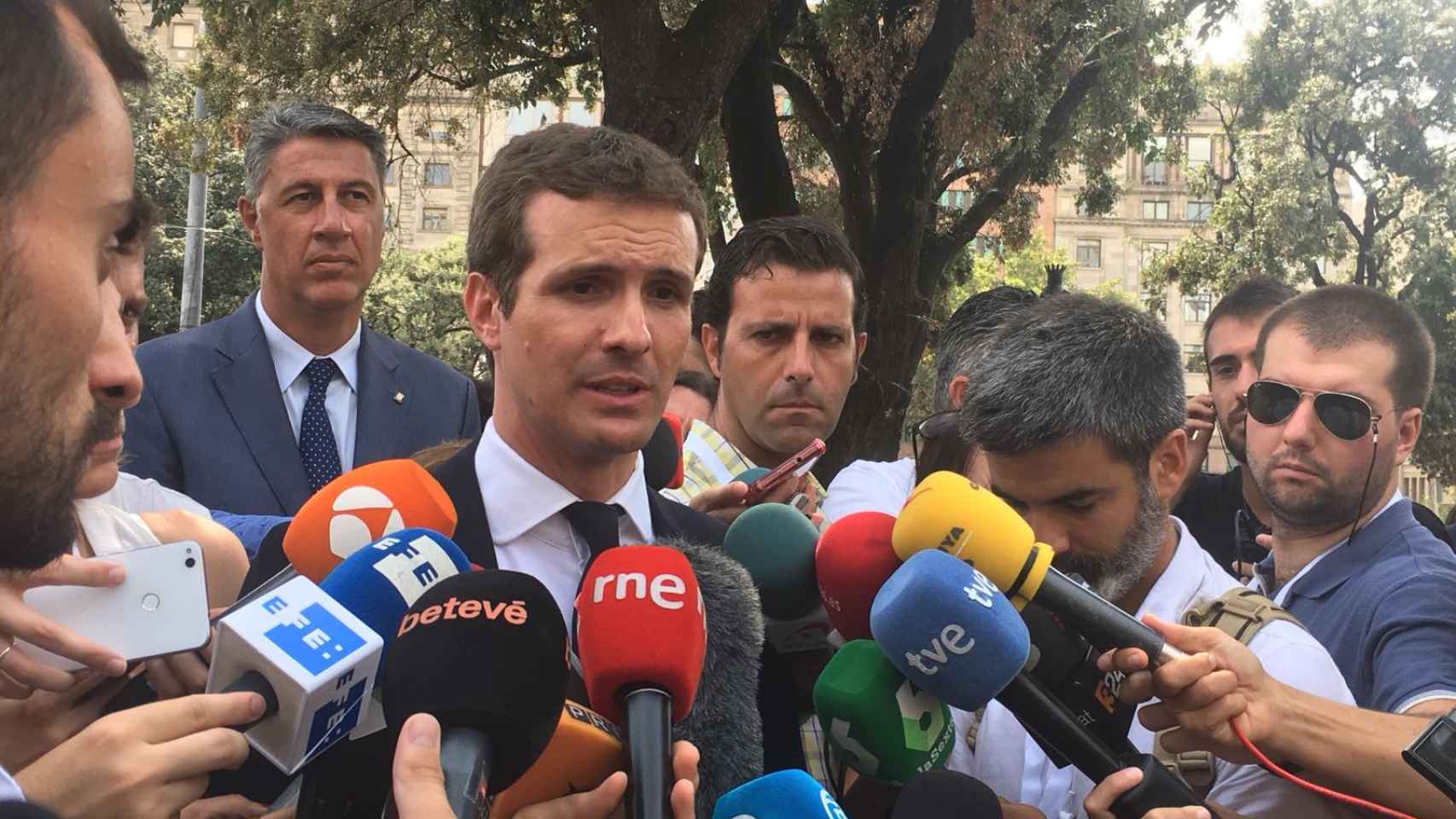 Pablo Casado (PP) en declaraciones con la prensa | AROA ORTEGA