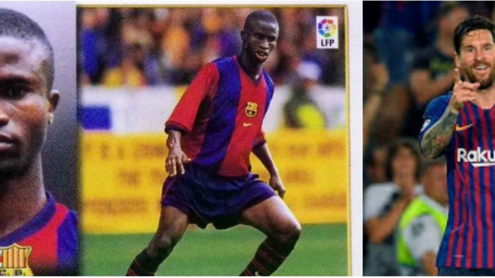 El exfutbolista del Barça Samuel Okunowo y Leo Messi, la actual estrella del equipo azulgrana / MA