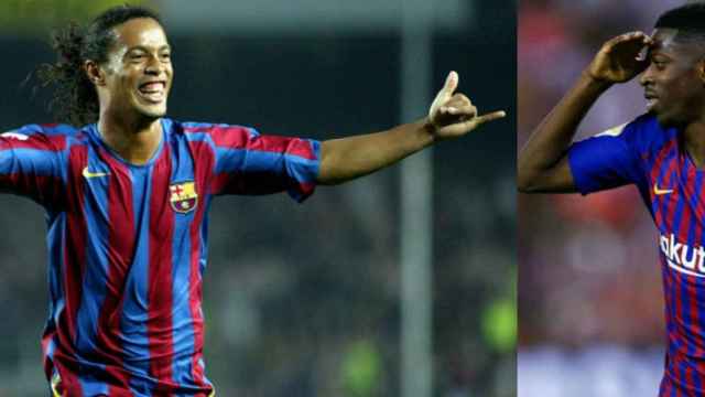 Ronaldinho y Dembéle, ex jugador y actual futbolista del Barça