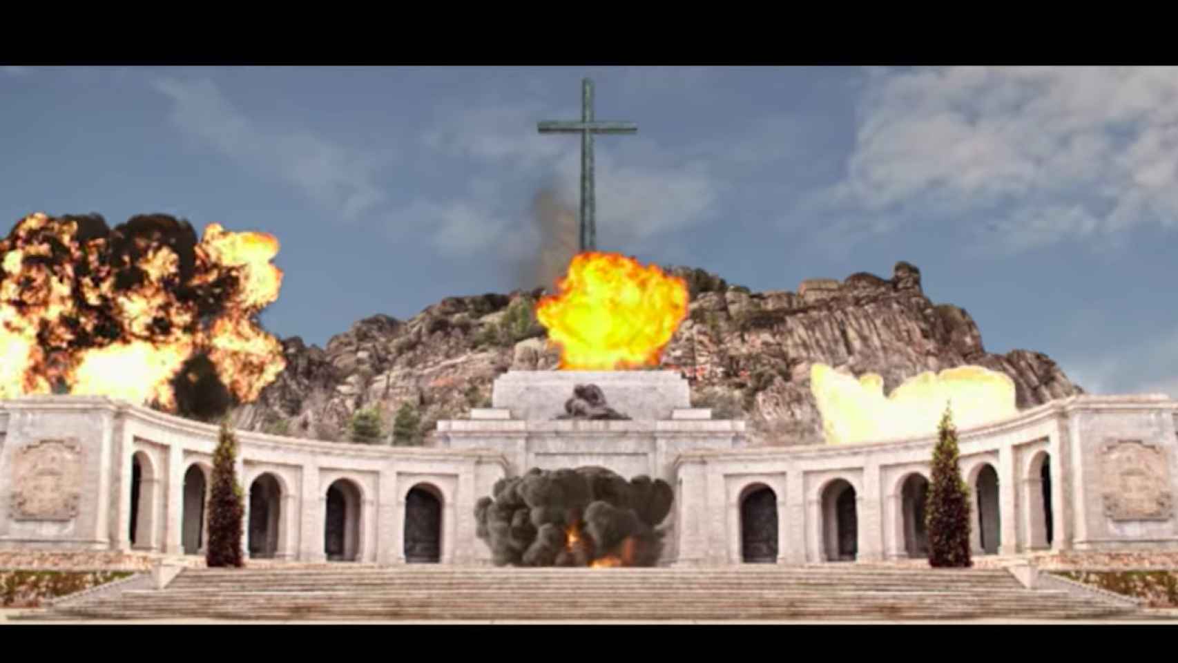 Una imagen del Valle de los Caídos ardiendo en llamas / Youtube
