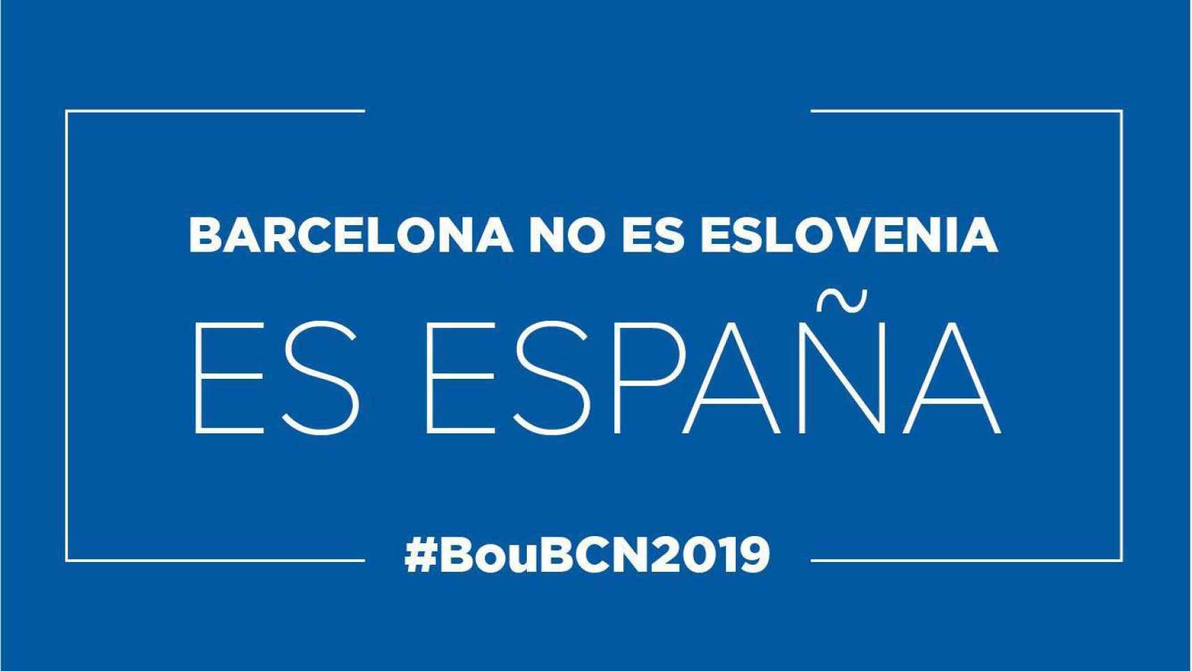 Barcelona no es Eslovenia, es España, logo del PP de Josep Bou.
