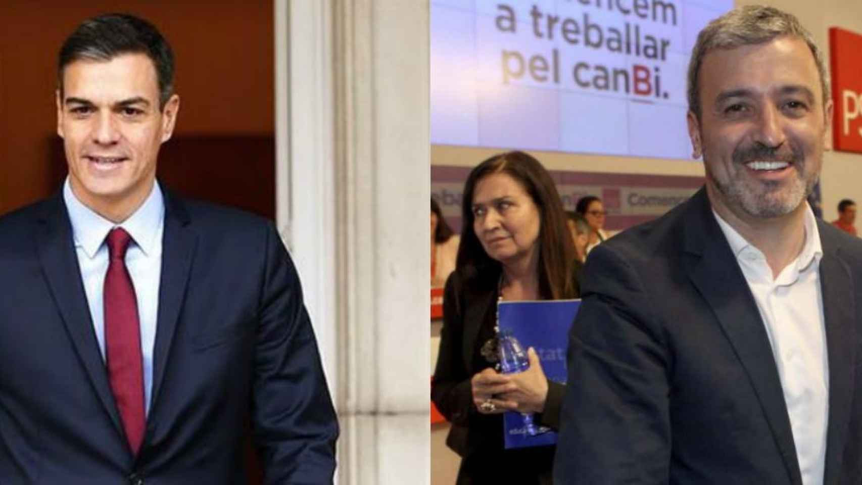 Pedro Sánchez, presidente del gobierno español, y Jaume Collboni, candidato a la alcaldía de Barcelona por el PSC